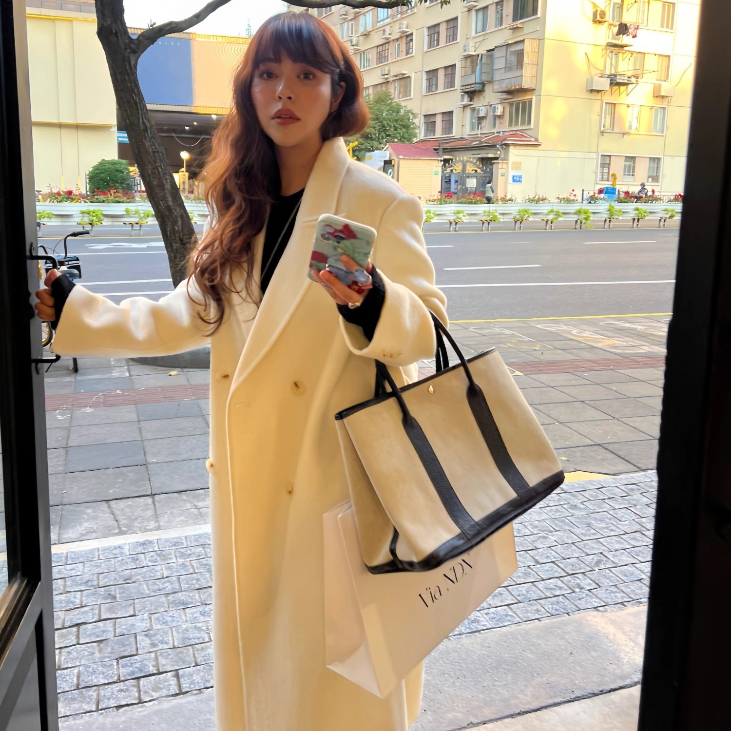 3ts羊毛长款通勤翻驳领毛呢大衣