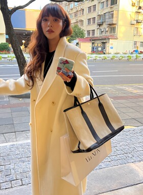 3ts羊毛双面呢子大衣女中长款冬季900g加厚白色毛呢外套