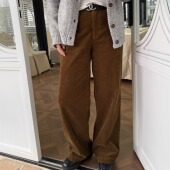 3ts秋冬复古灯芯绒长裤 子显瘦休闲裤 女阔腿裤 高腰直筒裤