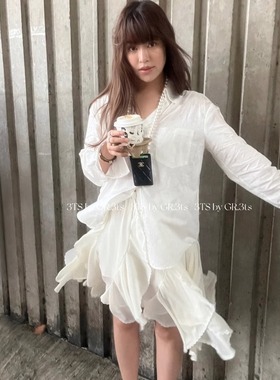 3ts夏季白色蕾丝百褶半身裙黑色蛋糕裙设计感a字短裙女