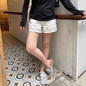 子 白色山茶花刺绣显瘦裤 3ts夏季 小香风立体镂空牛仔短裤