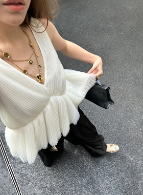 3ts夏季法式无袖吊带小衫设计感小众仙女裙摆背心露背凉感上衣