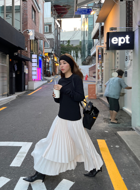 3ts春季小众设计不规则百褶裙半身裙显瘦半裙