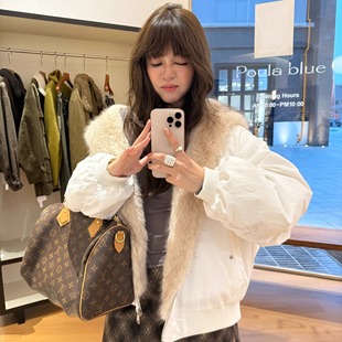 3ts大翻领仿貂毛皮草毛领羽绒服冬季 加厚连帽白鸭绒派克服外套女