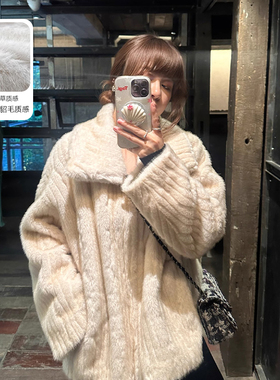 3ts冬季仿皮草外套环保短款仿水貂毛大衣秋冬高级感毛毛外套女