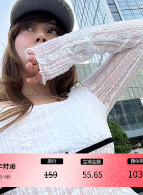 3ts白色圆领镂空T恤夏季显瘦法式蕾丝拼接薄款小衫上衣