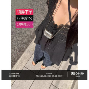 方领蕾丝吊带背心女外穿夏季 甜美娃娃衫 法式 3ts重工