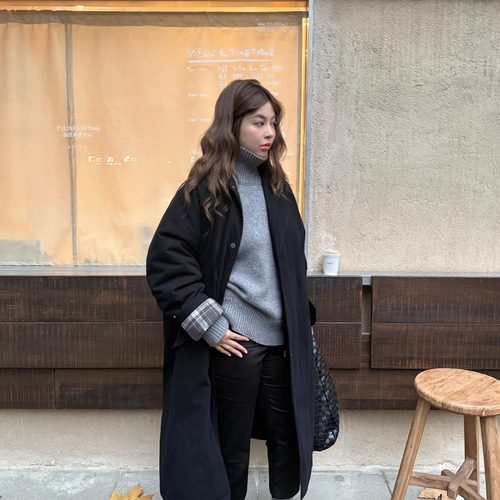 3ts 12/27 冬季韩版宽松加厚长款棉服夹棉设计感大廓形棉衣外套