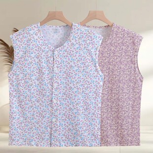 加大码 妈妈家居服外穿汗衫 睡衣印花背心 宽松大码 中老年人纯棉开衫