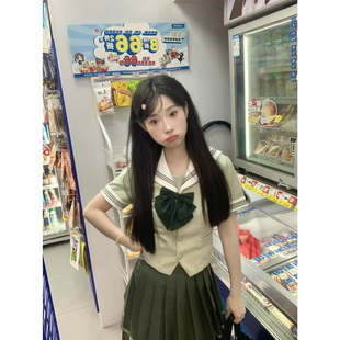 Mew实拍现货 新学院风海军领百褶裙两件抚蝶女 日系jk制服套装 夏季