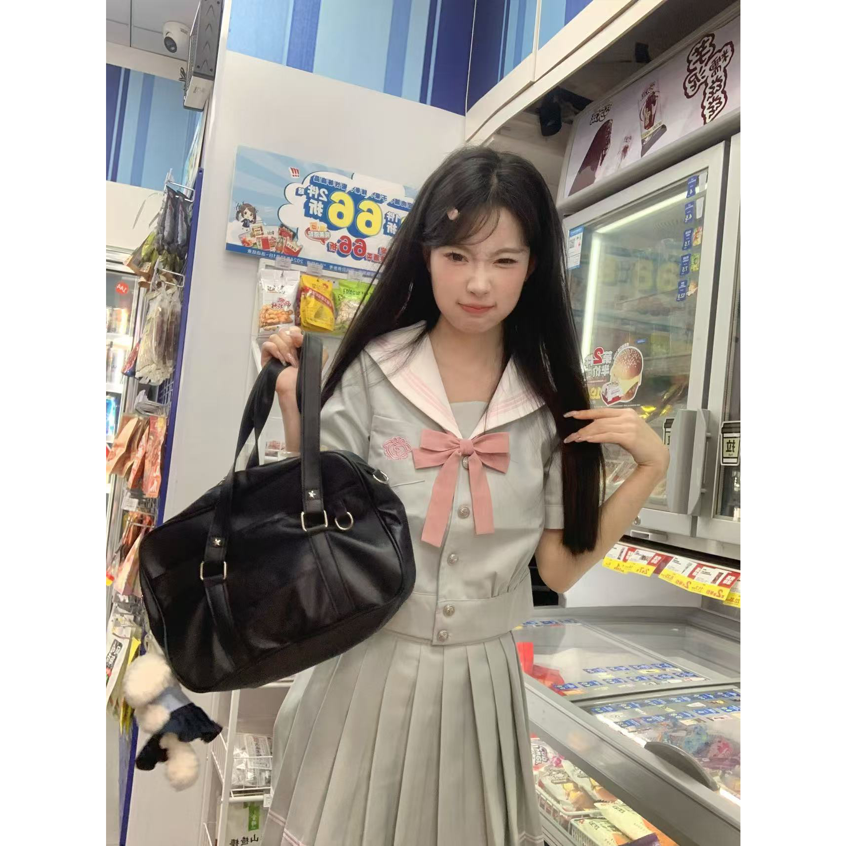 Mew实拍现货 夏季水手JK制服女套装高腰显瘦学生薄荷蓝绿色