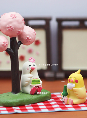 樱花树摆件文鸟公仔赏樱