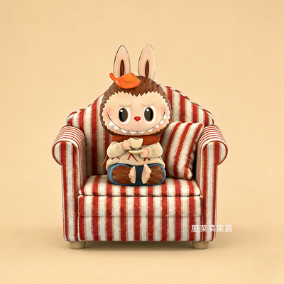 zimomo迷你娃屋盲盒复古条纹沙发ob11微缩沙发道具12分娃娃屋