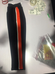 可定做校裤学生男女校服拼接橘红宽道杠休闲裤直筒裤大码全棉裤子