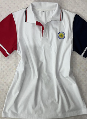 可定制中小学生四季校服 夏季纯棉白色拼接红色深蓝色半袖校服