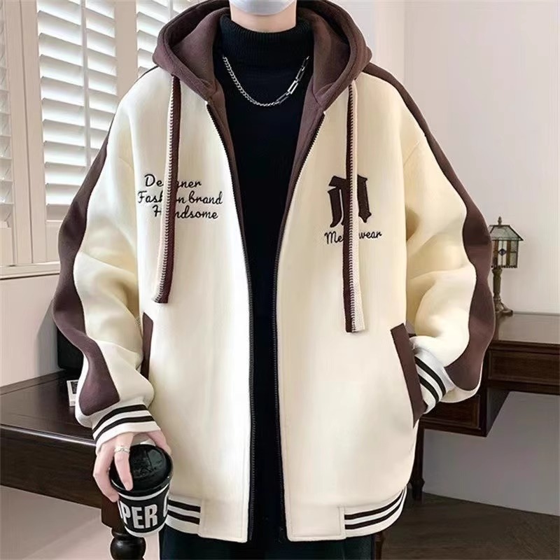 重磅连帽卫衣男开衫棒球服外套男