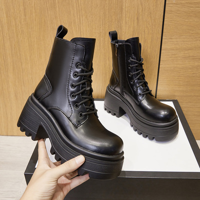 爆款增高真皮马丁靴女秋冬