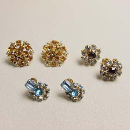 【Coro 中古耳饰】三色晶钻复古耳夹组~Jessie的维琴察 中古