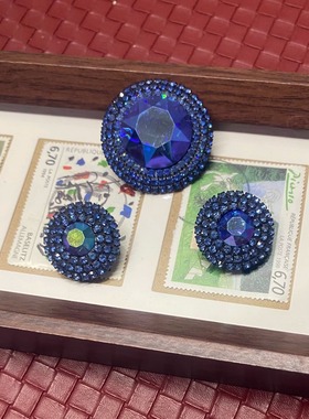 WEISS蓝色极光胸针耳夹套装~Jessie的维琴察 中古vintage