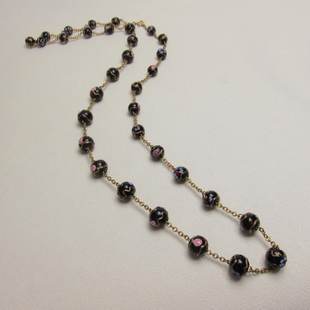 【意大利穆拉诺 复古蛋糕琉璃】黑色鎏彩小珠长链~Jessie的维琴察