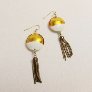 【意大利穆拉诺】金箔双色琉璃流苏耳针~Jessie的维琴察 中古