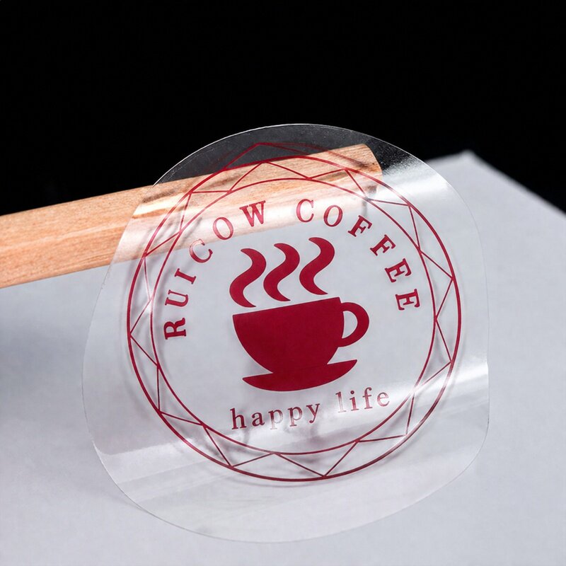 pvc透明贴纸定制饮品logo杯贴防水烫金印白墨不干胶标签订做印刷