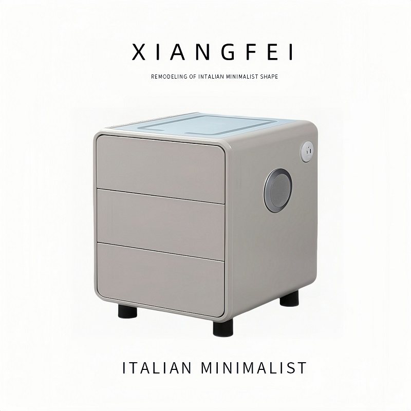 轻奢烤漆实木床头柜现代简约卧室智能床边柜指纹锁保险柜收纳储物