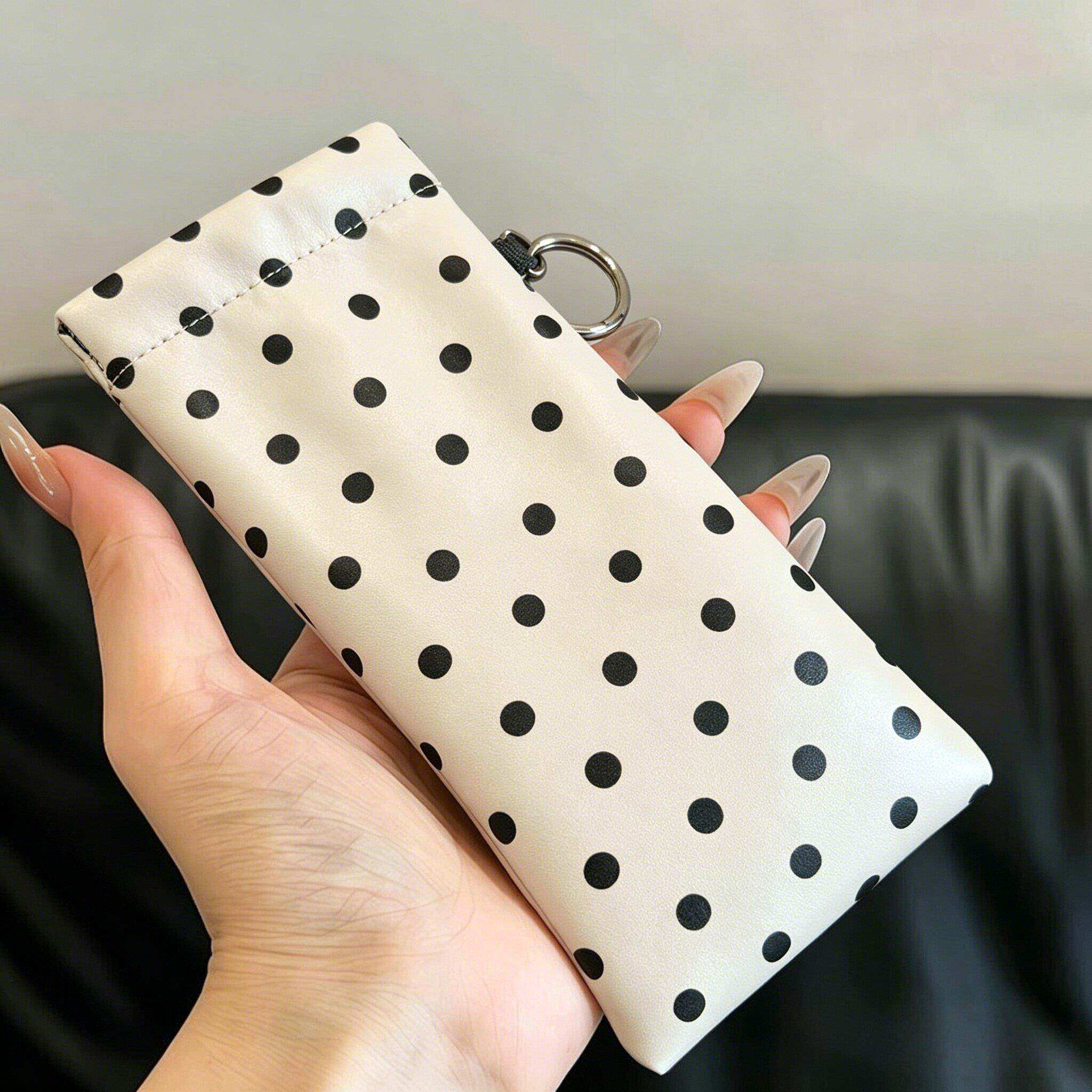带镜布~波点眼镜收纳袋自动闭合弹片眼镜包便携可挂包防丢墨镜袋