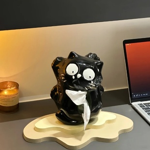 饰品客厅茶几纸巾收纳 创意黑猫纸巾盒可爱抽纸盒家用陶瓷纸巾套装