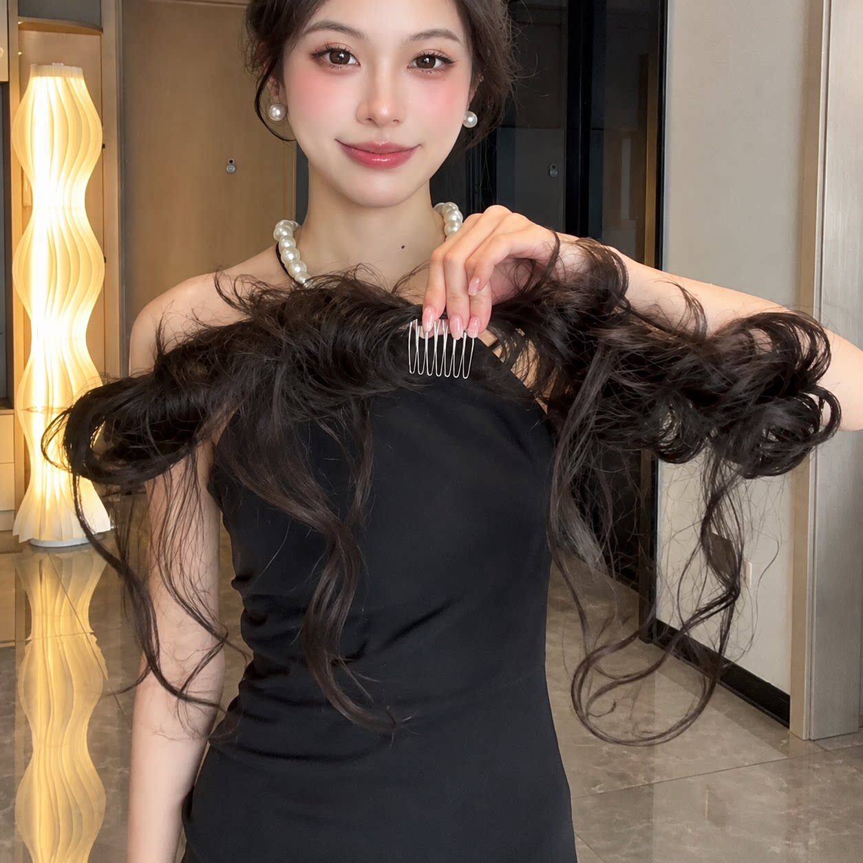 自绕式龙须丸子头假发迷你发梳花苞慵懒蓬松高颅顶发圈氛围感造型