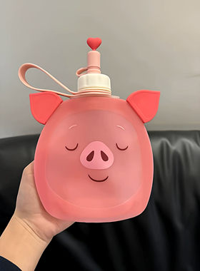 随行杯吸管杯子可爱小猪水袋户外