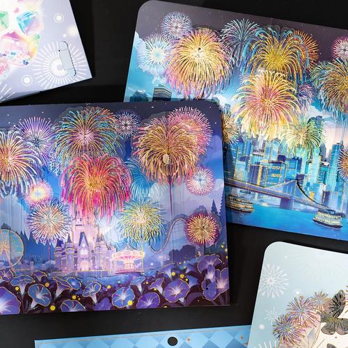 新年烟花立体烫金贺卡送朋友祝福