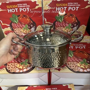 单人吃火锅专用304不锈钢关东煮专用锤纹锅电磁炉商用家用汤锅