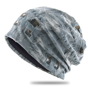 男士帽子薄款双层包头帽印花字母套头帽流苏破洞堆堆帽复古头巾帽