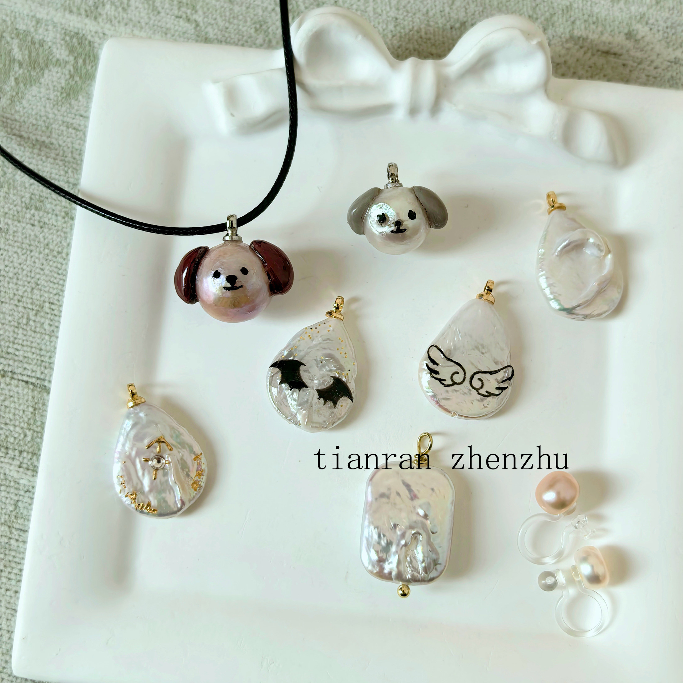 天然淡水真珍珠巴洛克项链 可爱小狗手绘小众颈饰女 孤品耳夹戒指,珠宝/钻石/翡翠,颈饰,淘宝优惠券,粉丝福利购,淘宝优惠卷