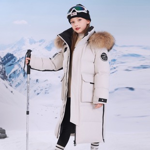 中大童秋冬加厚白鸭绒女童外套儿童中长款连帽过膝极寒羽绒服男童