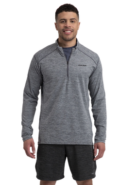 bauer新款速干长袖 半拉链立领教练T恤 夏季灰色透气男子弹力上衣