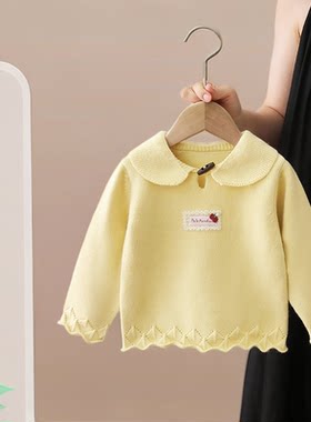 女童毛衣学院风翻领宽松