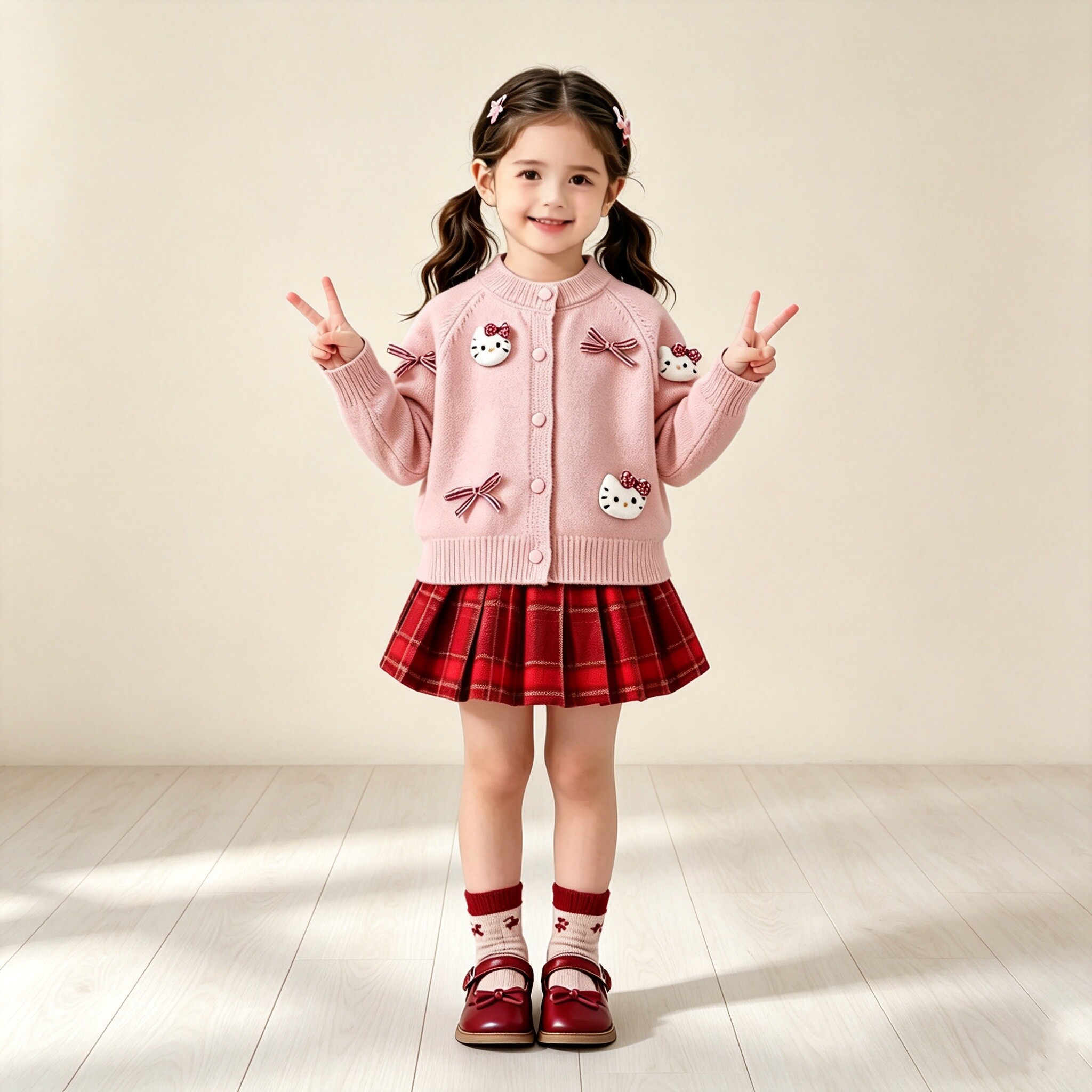 儿童秋季新款开衫秋冬小学生百褶裙子学院风女童jk毛衣制服套装裙