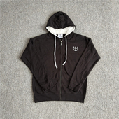 外贸 男 秋冬薄绒皇冠拉链外套休闲宽松刺绣帽衫