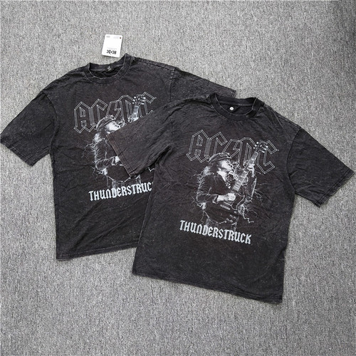外贸  ACDC硬石老牌乐队西海岸短袖水洗做旧摇滚朋克圆领T恤