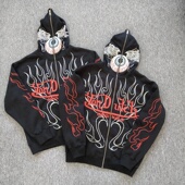 外贸 男 帽衫 秋冬美式 凡达驰拉链外套加绒个性