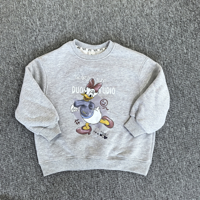 女童秋冬卡通加绒卫衣中大童洋气加厚套头打底衫男童