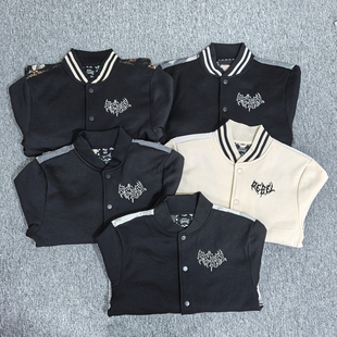 外贸     秋冬重工加绒棒球服外套男刺绣休闲宽松骷髅上衣