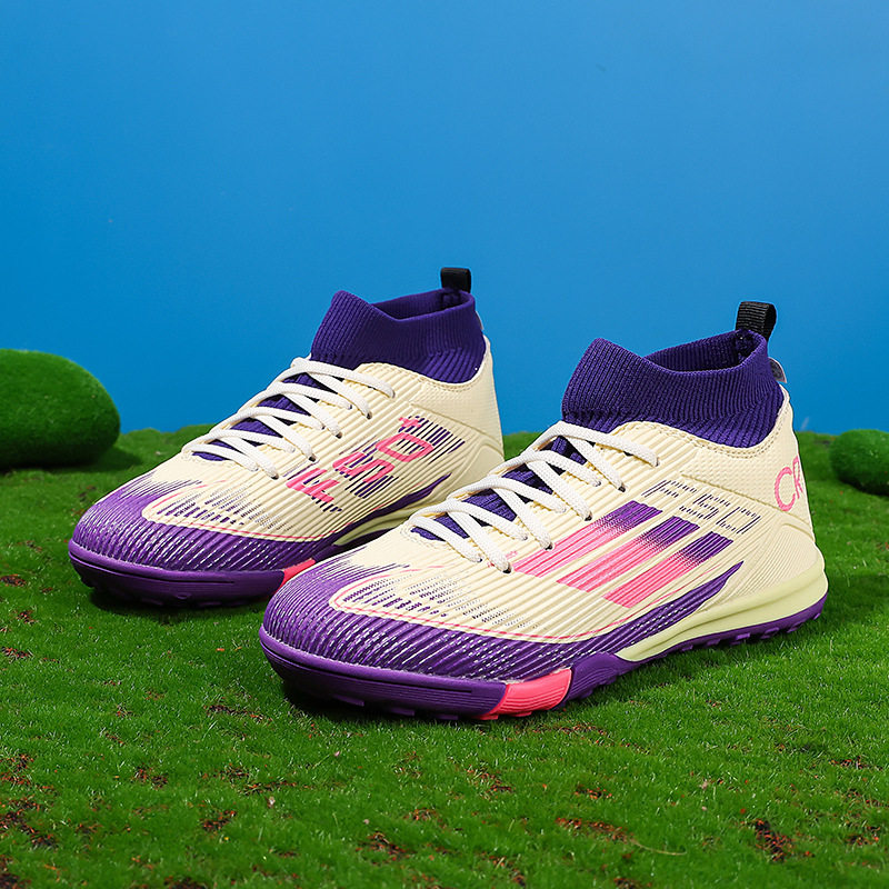 新款儿童高帮袜口碎钉足球鞋青少年学生比赛训练运动足球鞋男