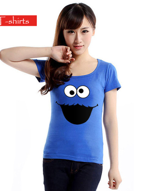 80s 芝麻街之甜饼怪Cookie 短袖T恤宝蓝色 女款 女装