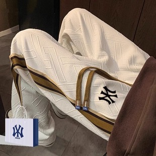 美式高街条纹休闲拖地裤直筒宽松潮流阔腿裤秋冬季裤子男款秋春