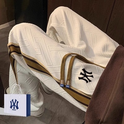 美式高街条纹休闲拖地裤直筒宽松潮流阔腿裤秋冬季裤子男款秋春