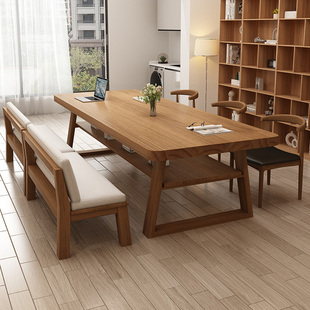 北欧客厅实木大长书桌双人学习桌现代简约家用阅读桌电脑桌工作台