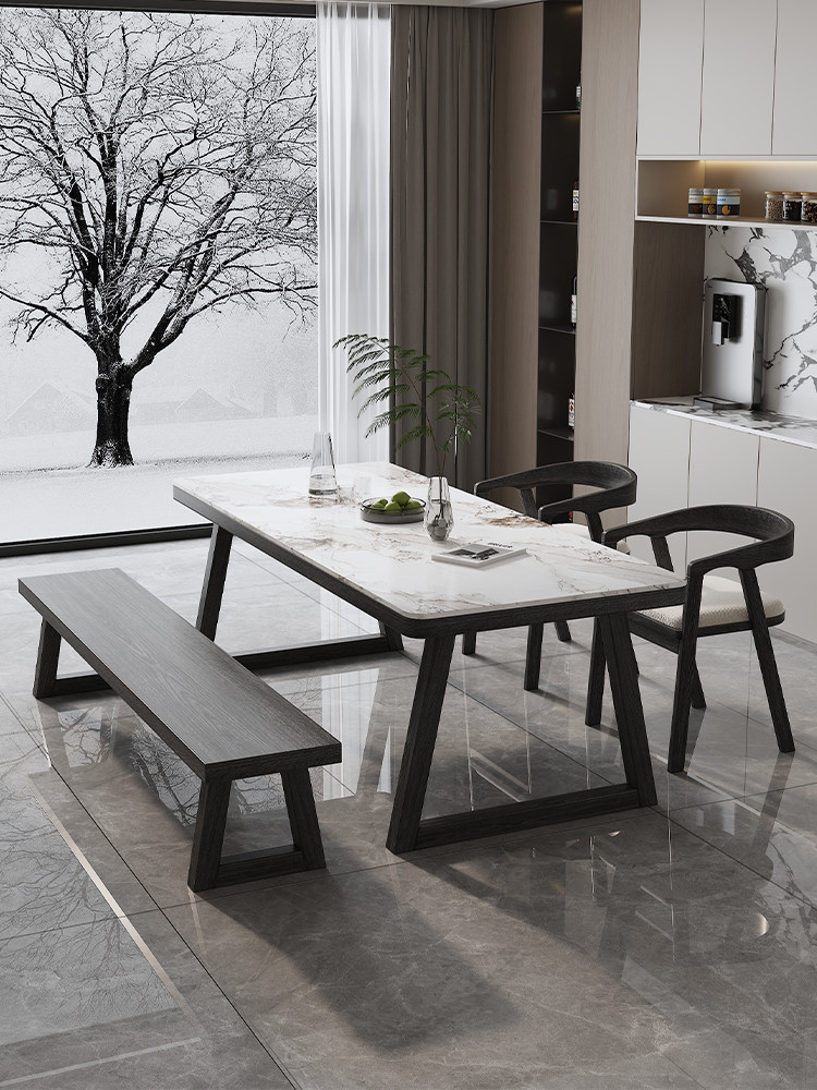 北欧实木岩板餐桌椅组合客厅家用长书桌学习桌意式极简餐书桌一体,住宅家具,实木餐桌,淘宝优惠券,粉丝福利购,淘宝优惠卷